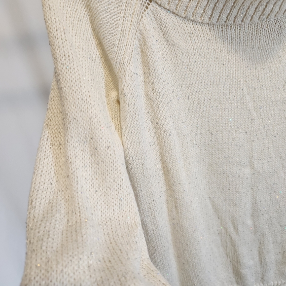NWT MICHAEL KORS Off the Shoulder Sweater Color bone w/irradescant sequins LARGE - Picture 4 of 8